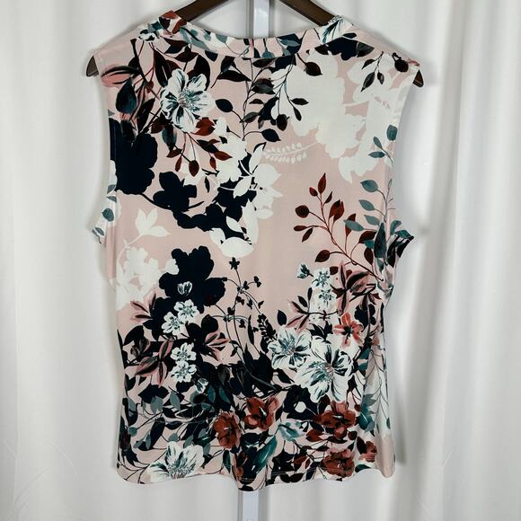Donna Karen Sz XL Floral Gathered V-neck Sleeveless Blouse Careerwear‎ - Picture 2 of 7
